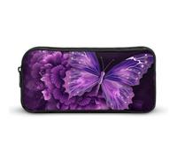 Beautiful Purple Butterfly Floral Pencil Case - Large Aesthetic Makeup Bag Multi-Purpose Pencil Pouch Cute Cosmetic Bag with Zipper Closure for Office, Home, Study & Travel