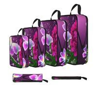 Beautiful Purple Butterfly Floral Print 4 Set Compression Packing Cubes For Suitcases,Expandable Storage Bags Organizers