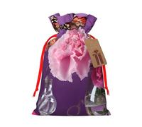 Beautiful Purple Butterfly Floral Print Christmas Burlap Drawstring Gift Bags Reusable Gift Bags, Holiday Packaging With Rustic Charm