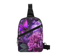 Beautiful Purple Butterfly Floral Printed Chest Bag Shoulder Sling Bag for Men Women, Foldable Outdoor Crossbody Chest Packs Sport Daypacks