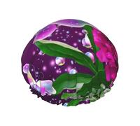 Beautiful Purple Butterfly Floral Printed Reusable Shower Hats, Double Layer Headgear For Spa And Salon, Large Hair Wrap
