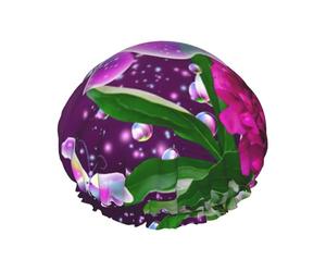 Beautiful Purple Butterfly Floral Printed Reusable Shower Hats, Double Layer Headgear For Spa And Salon, Large Hair Wrap