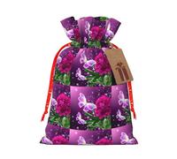 Beautiful Purple Butterfly Floral Printing Fashion Drawstring Bag With Kraft Tag For Christmas Halloween Party Gift Packaging