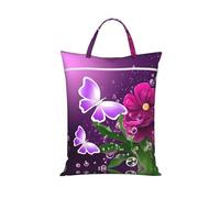 Beautiful Purple Butterfly Floral Travel Laundry Bag with All-Over Print,Water-Resistant Twill Fabric,Smooth Zipper, Top Carry Handle,Hanging Loop,Large 58x46cm