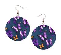 Beautiful Purple Butterfly Leather Round Earrings Daily Accessories Working At Work Women'S Fashion