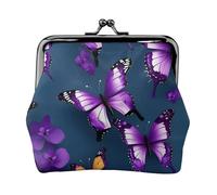 Beautiful Purple Butterfly Print Charm and Versatile Coin Purse Exquisite Waterproof Kiss Lock Wallet for Keys Cards