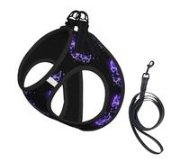 Beautiful Purple Butterfly Print Dog Harness Small Sized And Leash Set, Step In Soft Light Puppy Vest Breathable Mesh Pet Harness