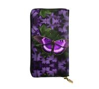 Beautiful purple butterfly Print Leather Long Clutch Wallet â€“ Fashionable Personalized Wallet, Multiple Card Slots, Gift Ready, Black, One Size