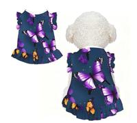 Beautiful Purple Butterfly Print Pet Breathable T-Shirt Skirt M
