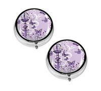 Beautiful Purple Butterfly Print Pill Box 3 Compartment Medicine Pill Case,Portable for Pocket Or Purse Pill Organizer Decorative Metal Medicine Vitamin Organizer Unique Gift