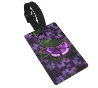 Beautiful Purple Butterfly Printed Small Luggage Tags Portable Bag ID Holders with Adjustable Strap for Travel Gear