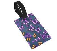 Beautiful Purple Butterfly Printed Small Luggage Tags Portable Bag ID Holders with Adjustable Strap for Travel Gear