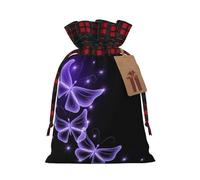 Beautiful Purple Butterfly Printing 4.7x6.9 Inch Christmas Bag Drawstring Closure,For Christmas Anniversaries Birthdays,Holds Gifts