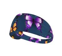 Beautiful Purple Butterfly Sports Headband For Men Women Tennis Sweat Band For Workout Sports Headbands Elastic For Running