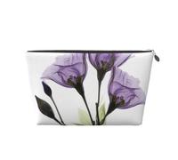 Beautiful Purple Flower Giclee Printed Leather Travel Toiletry Makeup Bag with Silver Zipper for Women on the Go