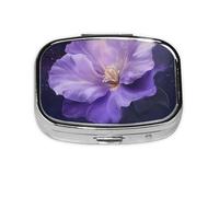 Beautiful Purple Flower Mini Pill Box Metal Travel Medicine Organizer with 2 Compartments Pocket-Sized Pill Container