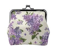 Beautiful Purple Flower Print, PU Leather Coin Purse, Small Wallets, Change Pouch with Kiss Lock Clasp Buckle, Change Purse