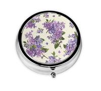Beautiful Purple Flower PrintMeta Pill Box 3 Compartment Medicine Case,Portable Organizer