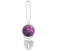 Beautiful Purple Flowers Car Pendant, Rear View Mirror Hanging Ornament, Auto Decor for Rearview Mirror, Keychain Silver-Style