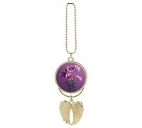 Beautiful Purple Flowers Car Pendant, Rear View Mirror Hanging Ornament, Auto Decor for Rearview Mirror, Keychain Golden-Style