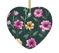 Beautiful Purple Flowers Ceramic Christmas Heart Pendant, The Pottery Piece is Available with Silk Thread