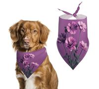 Beautiful Purple Flowers Dog Bandana Washable & Adjustable Triangle Scarf, Breathable Pet Scarf for Small Medium Large Pets, Cute Fashion Pet Accessory
