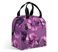 Beautiful Purple Flowers Lunch Bag for Adult, Leakproof Insulated Lunch Tote Bag with Zipper & Multiple Pockets, Large Capacity Lunchbox for Office Work Picnic