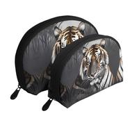 Beautiful purple flowers Moon Cosmetic Bag, Travel Makeup Pouch, Portable Waterproof Cosmetic Pouch for Girls Women., Tiger At Rest, One Size