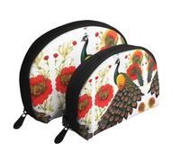 Beautiful purple flowers Moon Cosmetic Bag, Travel Makeup Pouch, Portable Waterproof Cosmetic Pouch for Girls Women., Peacock Red Flower, One Size