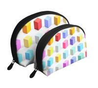 Beautiful purple flowers Moon Cosmetic Bag, Travel Makeup Pouch, Portable Waterproof Cosmetic Pouch for Girls Women., Colorful Cubes, One Size