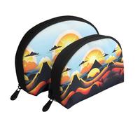 Beautiful purple flowers Moon Cosmetic Bag, Travel Makeup Pouch, Portable Waterproof Cosmetic Pouch for Girls Women., Sunrise Mountain, One Size