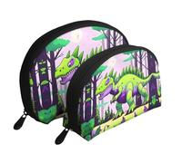 Beautiful purple flowers Moon Cosmetic Bag, Travel Makeup Pouch, Portable Waterproof Cosmetic Pouch for Girls Women., Green Dinosaur2, One Size