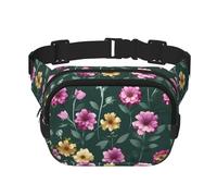 Beautiful purple flowers Square Double-Layer Waist Bag with Adjustable Strap for Outdoor Activities, Black, One Size