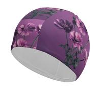 Beautiful Purple Flowers Swim Cap for Adult, Elastic Fabric Swimming Cap, Comfortable Bathing Cap for Long & Short Hair