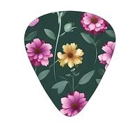 Beautiful Purple Flowersguitar Plectrum 12 Piece Set, 3 Thicknesses With Case For Bass Guitar, &Electric Guitar And More.