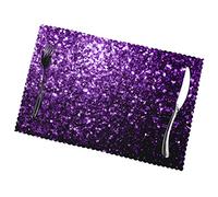 Beautiful Purple Glitter Print Premium Oil And Heat Resistant Placemats For Dining Table Set (6-Pack) - 12x18in