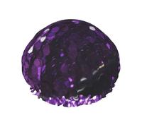 Beautiful Purple Glitter Print,Shower Cap Nightcap Double Layer Waterproof Elastic Bath Cap Reusable Hair Cap