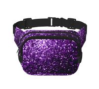Beautiful Purple Glitter Print Square Double Layer functionality Waist Bag Unisex Crossbody Pack Travel Workout, Black, One Size