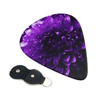 Beautiful Purple Glitter Printed Guitar Picks, 6 Pack with Leather Keychain Pick Holder - 0.46mm, 0.71mm, 0.96mm Assorted Thickness for Acoustic Ukulele, Electric Guitar, Acoustic Guitar, Bass