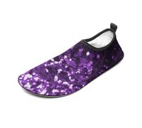 Beautiful Purple Glitter Water Shoes for Men Women, Lightweight Stretch Swim Shoes with Anti-Slip Rubber Sole, Quick-Dry Aqua Socks for Pool, Beach, Surfing, Style, 14 Women/14 Men