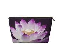 Beautiful Purple Lotus Flower Printed Toiletry Bag for Women Girl Portable Travel Cosmetic Bag Leather Makeup Pouch Organizer with Gold Zipper