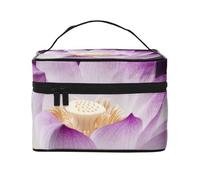 Beautiful Purple Lotus Flower Printing Makeup Bag for Women Portable Travel Cosmetic Case Make Up Organizer Bag Beauty Box with Inner Pouch and Handle