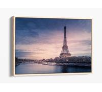 Beautiful purple paris landscape eiffel tower Canvas Floater Frame Print Picture Art - Light Oak Frame 30 inch wide x 20 inch high