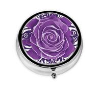 Beautiful Purple Roses This Small, Round, Three-Compartment Travel Pill Box is Perfect for Storing Daily medications, Vitamins, and on-The-go.