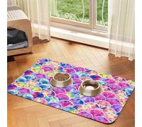 Beautiful Rainbow Colors Mermaid Absorbent Leather Pet Tablecloth Non-Slip Dining Pad For Puppy Kitten Food Water Bowls