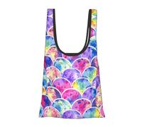 Beautiful Rainbow Colors Mermaid Print Reusable, Foldable,Washable Grocery Bags Foldable in A Pouch Eco Tote Shopping Bag,Daily Shopping Loading
