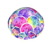 Beautiful Rainbow Colors Mermaid Print Shower Cap Reusable Bath Cap Double Layer Bath Hair Caps, Keeps Hair Dry, Fits All Head