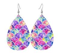 Beautiful Rainbow Colors Mermaid Teardrop Faux Leather Earrings Set For Women Printed Lightweight Dangle Drop Pierced Girls