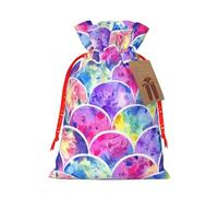 Beautiful Rainbow Mermaid print Drawstring Gift Bag for Wedding Party Birthday Unique Present Bag Reusable Canvas Bag,1 Piece M