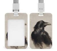 Beautiful Raven on Raw Linen Canvas Vintage ID Badge Holder Retractable Clip Card Holder Card Protector Name Badge Name Tag for Work Office Doctor Nurse